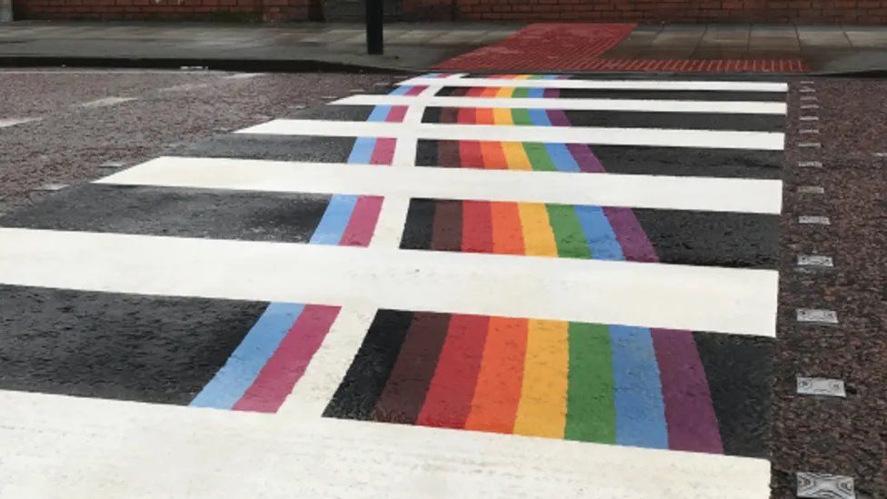 Crossings on Dickson Road in Blackpool have been upgraded to include a multi-coloured design