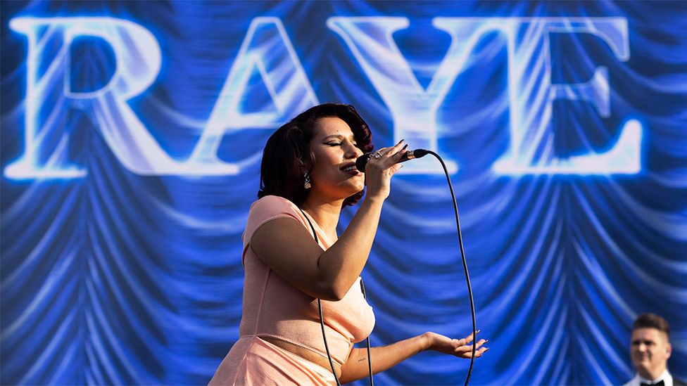 Raye on stage at Big Weekend