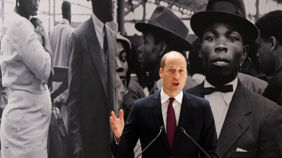 The Duke of Cambridge speaking at the unveiling of the Windrush statue