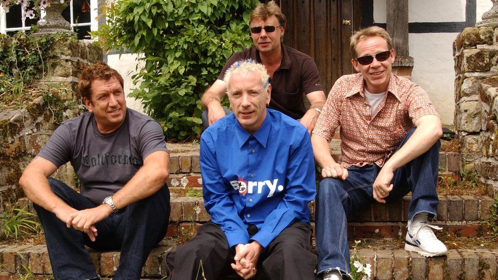 The Sex Pistols band members Steve Jones John Lydon, Glen Matlock and Paul Cook, pictured in 2002