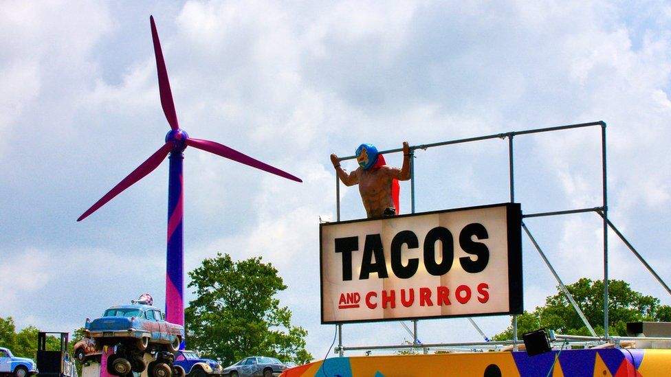 A wind turbine at Glastonbury 2023 installed by Octopus Energy