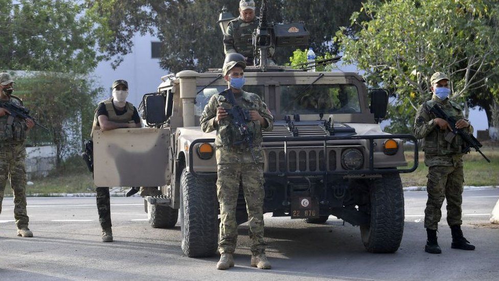 Tunisian soldiers cordon-off the Parliament in the capital Tunis on July 26, 2021,