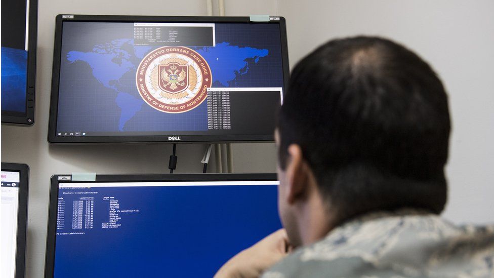 US cyber command airman at work in Montenegro in 2018