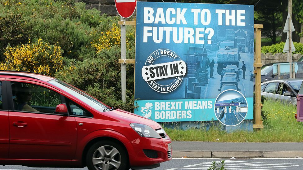 A "No To Brexit" sign is pictured on the outskirts of Newry in Northern Ireland on June 7, 2016