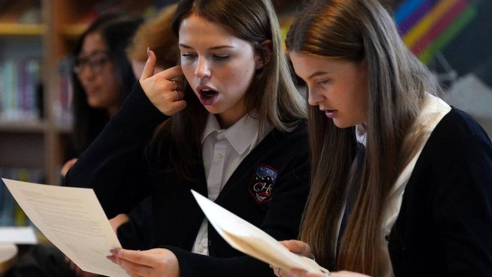 Pupils receiving exam results