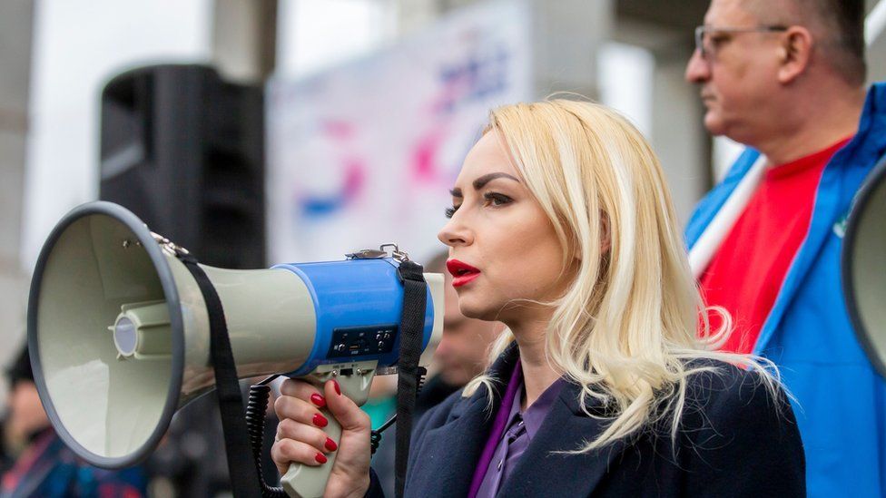 Marina Tauber of the pro-Russian Sor party at Sunday's protest