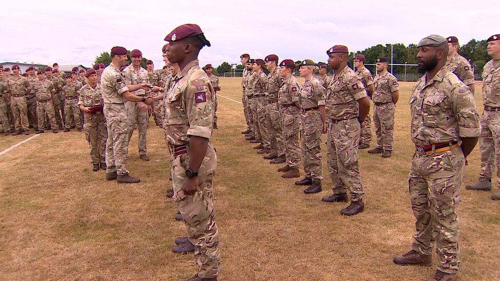 Medics from 16 Medical Regiment on parade in Colchester