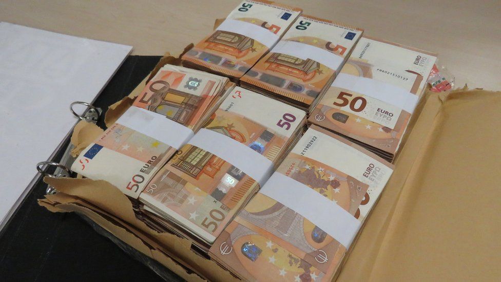 A photo of the cash seized from Mark Adams at Belfast International Airport