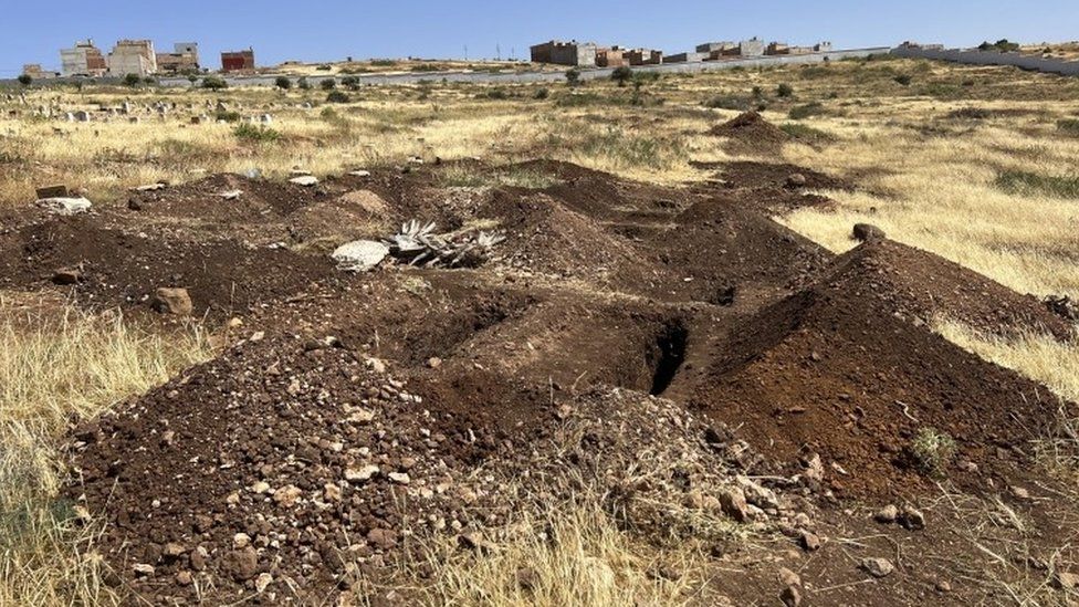 A cemetery prepared for burying the bodies of deceased migrants in Nador, Morocco