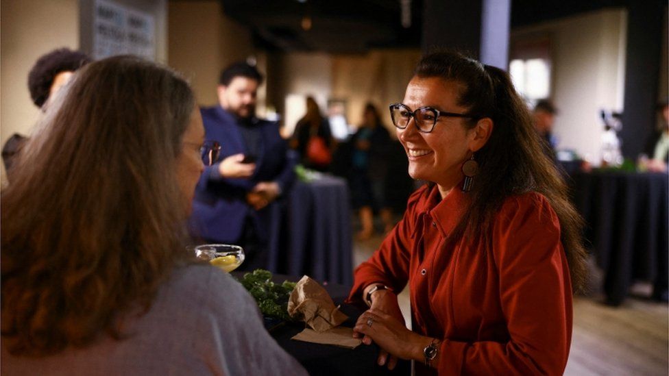 Democrat Mary Peltola at a election night party