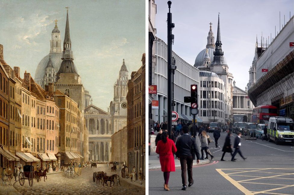 Ludgate Hill and St Paul's in 1780 and today