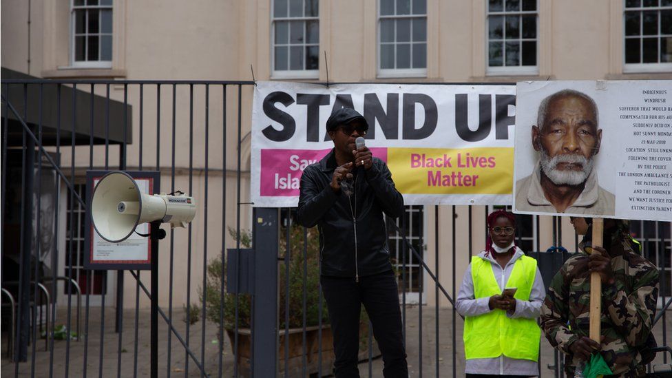 An image from a socially distanced BLM protest at Windrush Square in 2020