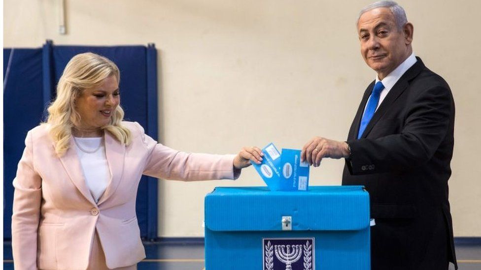 Israeli PM Benjamin Netanyahu votes with his wife Sara in the second general election of 2019 on 17 September