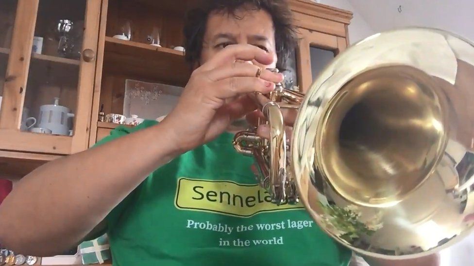 James Lee playing the trumpet