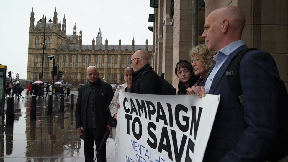 Campaigners at Westminster protest about improving mental health services in Norfolk and Suffolk