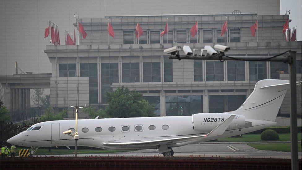 Elon Musk's private jet on a runway in Beijing last year