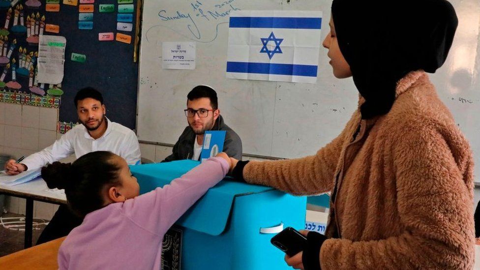 Israeli Arab woman votes in election, 2 March 2020