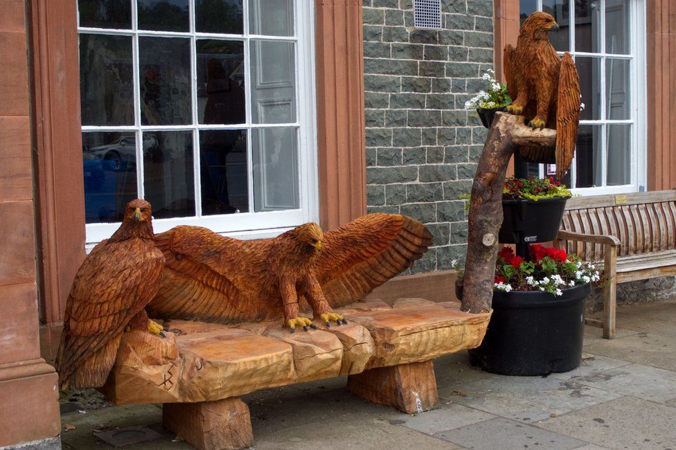 Wooden eagle bench