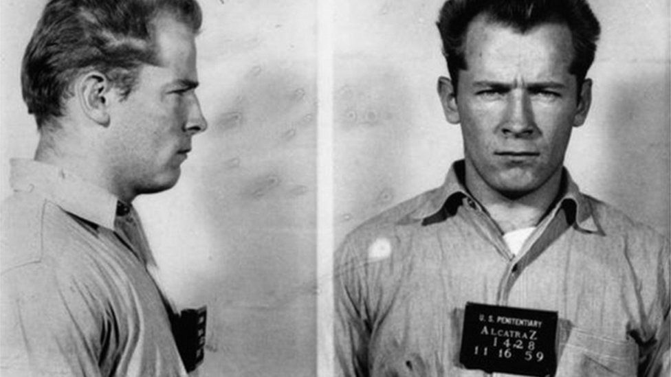 Boston gangster James "Whitey" Bulger, Jr. poses for a mugshot on his arrival at the Federal Penitentiary at Alcatraz on November 16, 1959