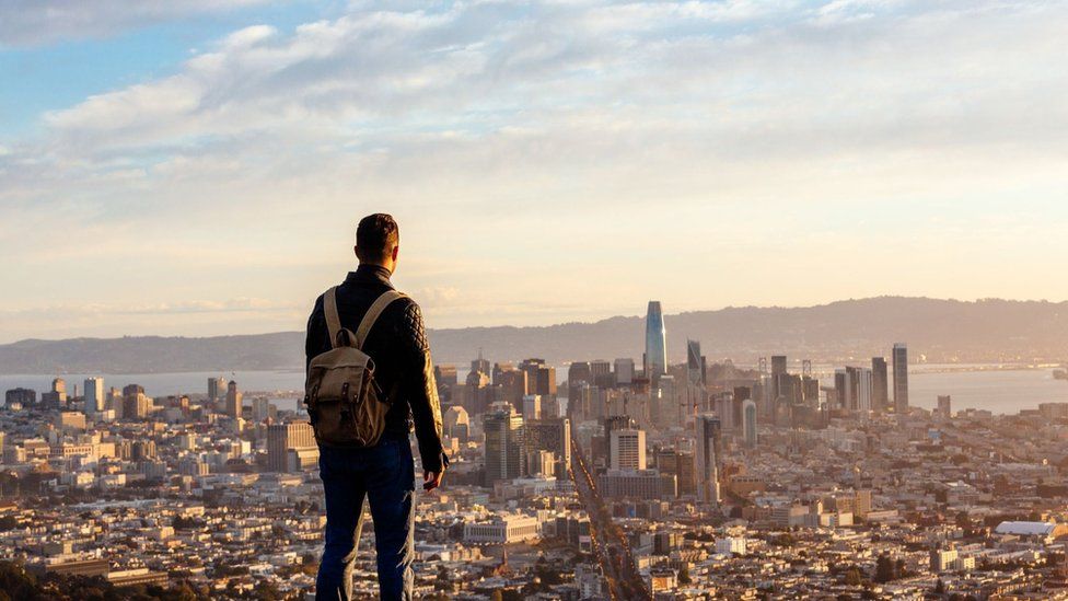 Man overlooking San Francisco skyline
