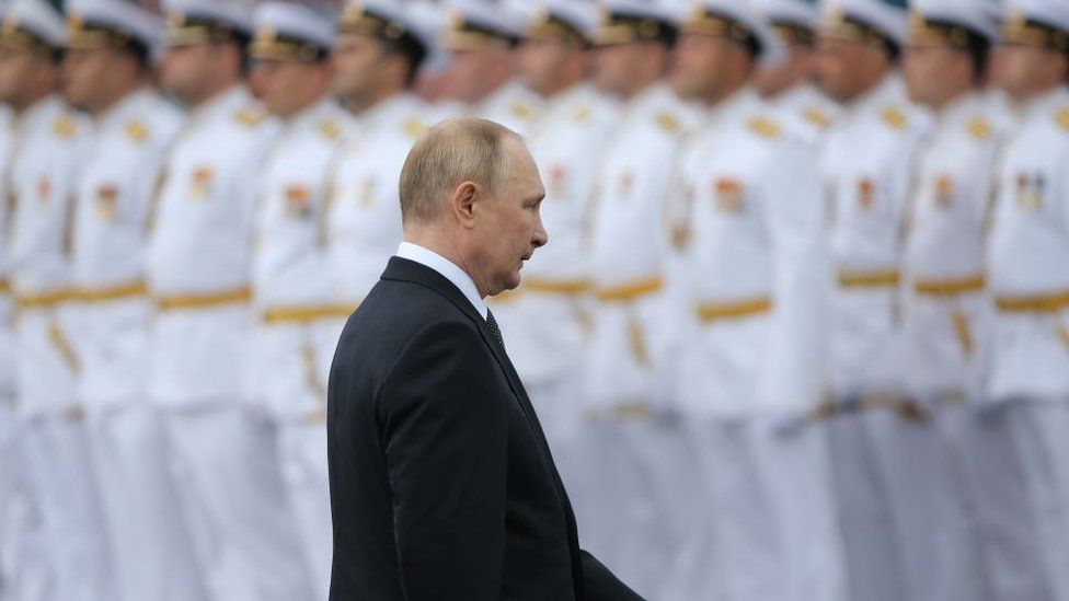 Russian President Vladimir Putin seen during the Navy Day Parade, on July, 31 2022, in Saint Petersburg, Russia.