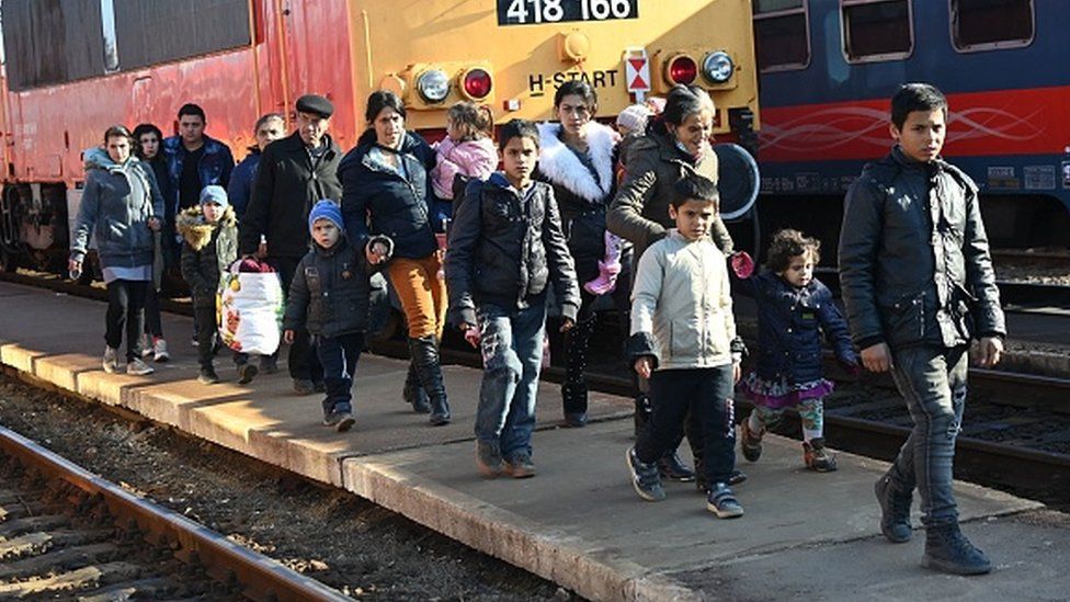 Ukrainian refugees arrive from their homeland at Zahonyi railway station close to the Hungarian-Ukrainian border