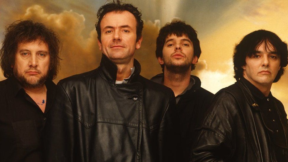 (Left to right) Jet Black, Hugh Cornwell, Jean-Jacques Burnel and Dave Greenfield of The Stranglers, pictured in 1988