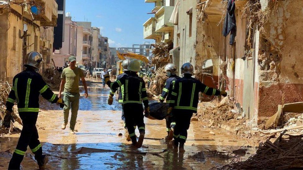 Emergency workers in Derna