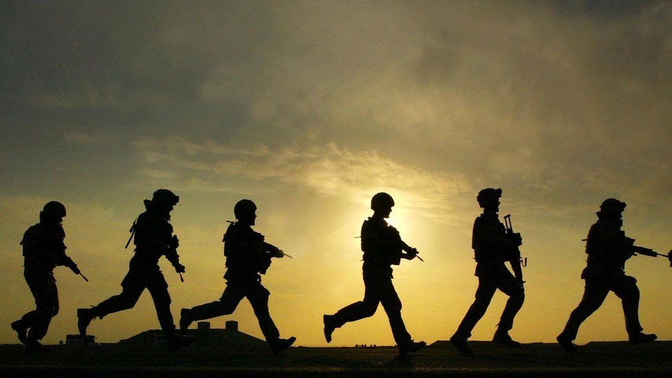 British soldiers in silhouette