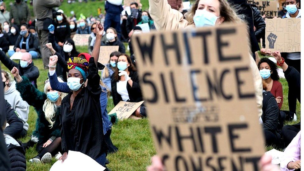 Protesters in Holyrood Park