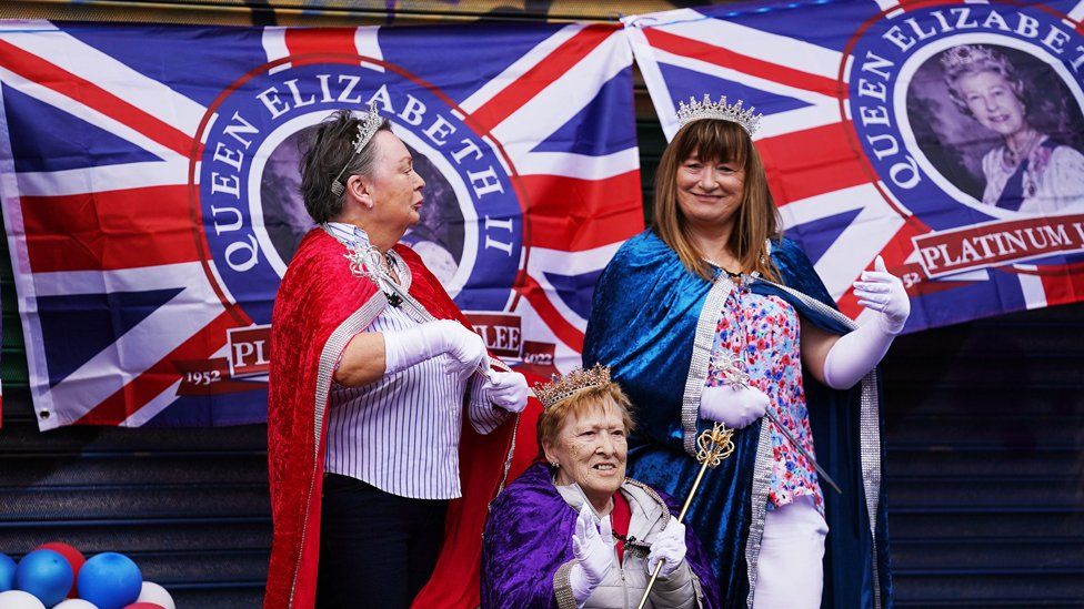 People attend a street party in Belfast city centre as celebrations continue on day two of the Platinum Jubilee celebrations