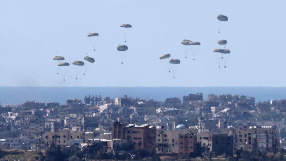 An aid airdrop over Gaza