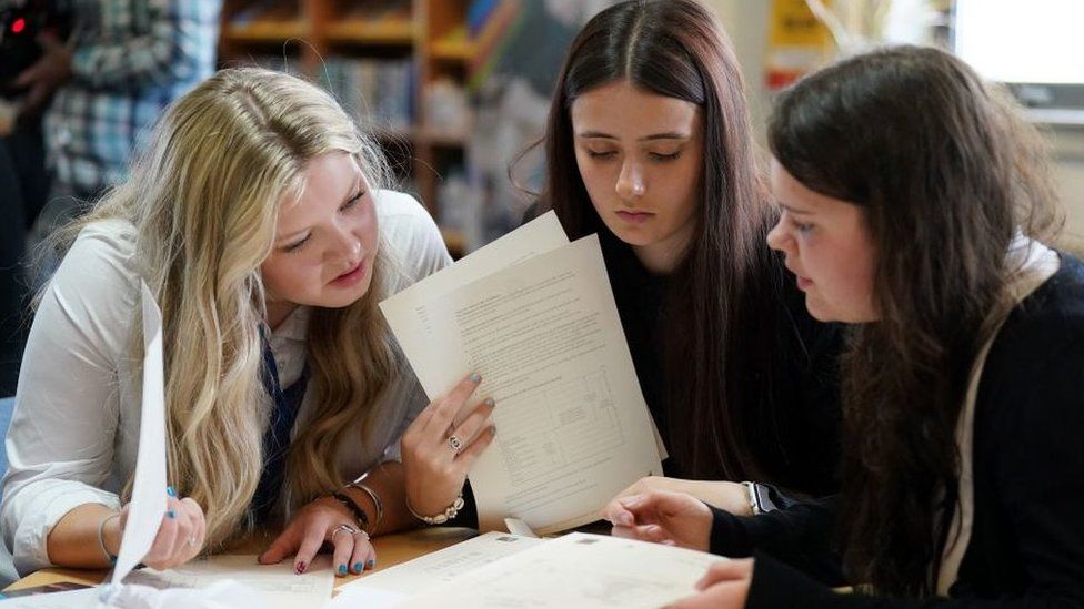 Pupils receiving exam results at Craigmount High School in Edinburgh