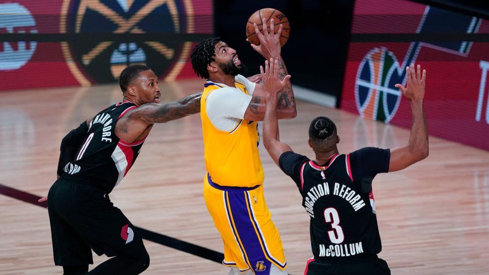 An NBA game between the LA Lakers and the Portland Trail Blazers