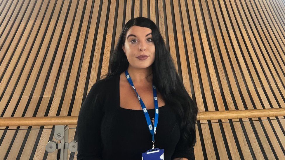 Billie-Jade Thomas from RSPCA Cymru in the Senedd