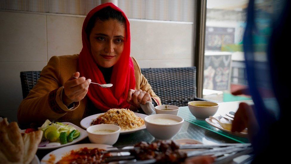 Wahida at an Afghan restaurant