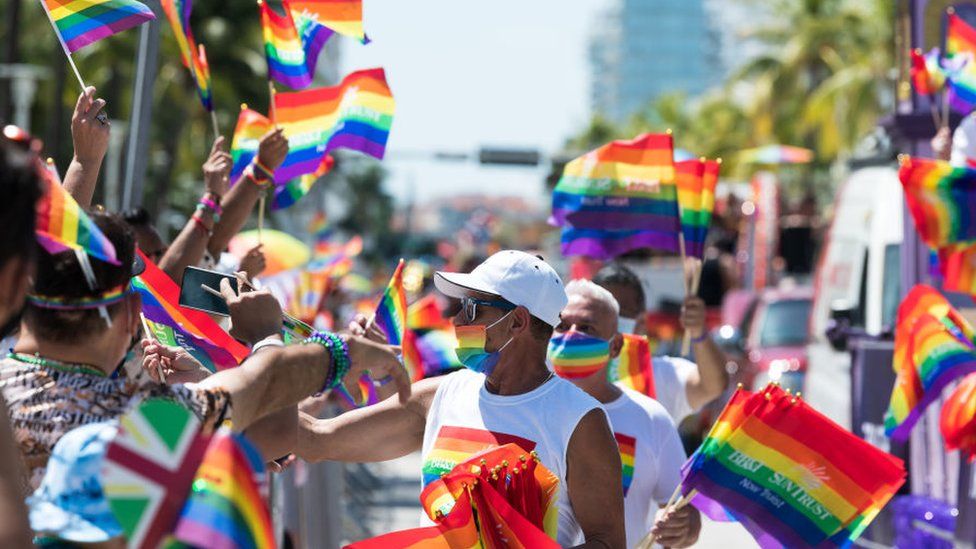 General view of atmosphere during the Miami Beach Pride Parade at Ocean Drive on September 19, 2021 in Miami Beach, Florida.