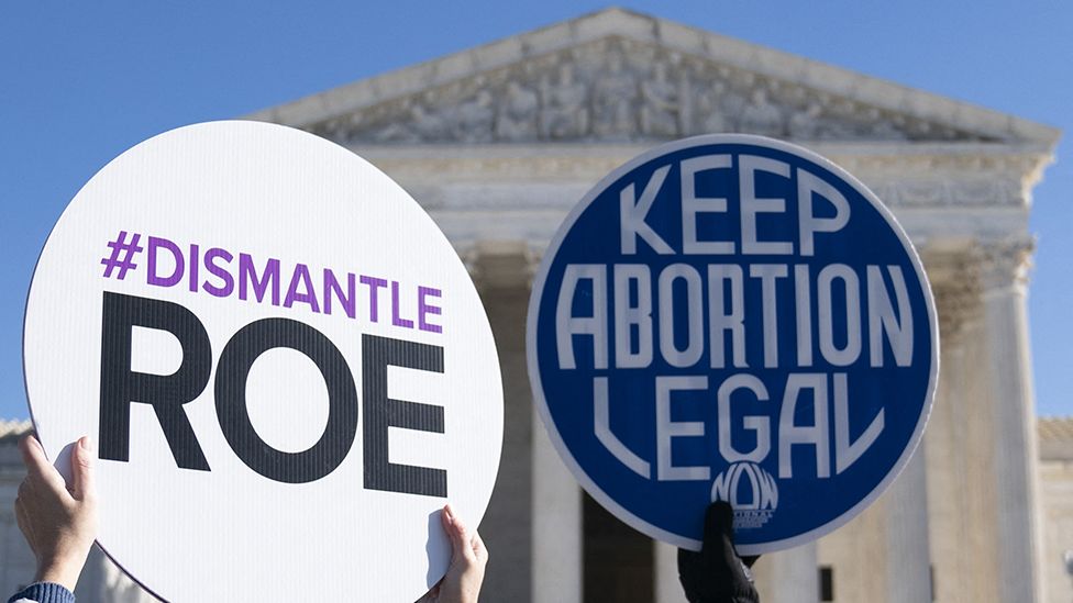 Pro-life activists counter-demonstrate as pro-choice activists participate in a "flash-mob" demonstration outside of the US Supreme Court on January 22, 2022 in Washington, DC.