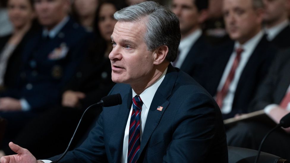 FBI director Christopher Wray testifying on China's cyber threat before a US congressional committee on 31/1