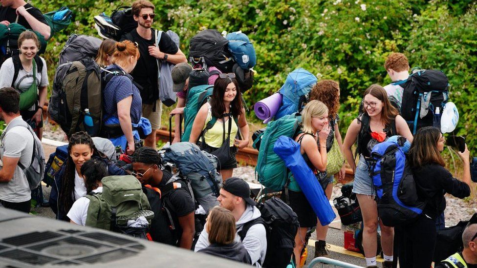 Festivalgoers at Castle Cary train station