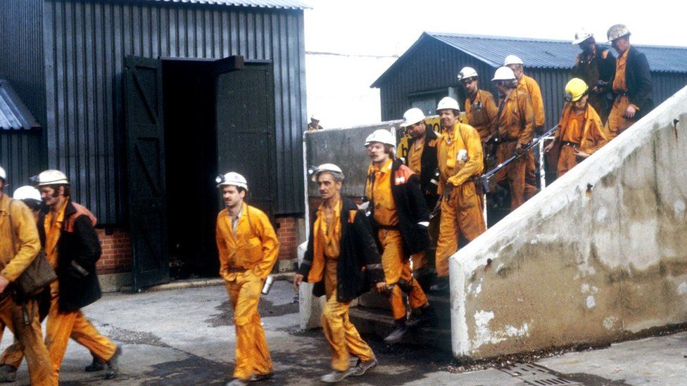 Miners at Markham colliery in Derbyshire in 1982