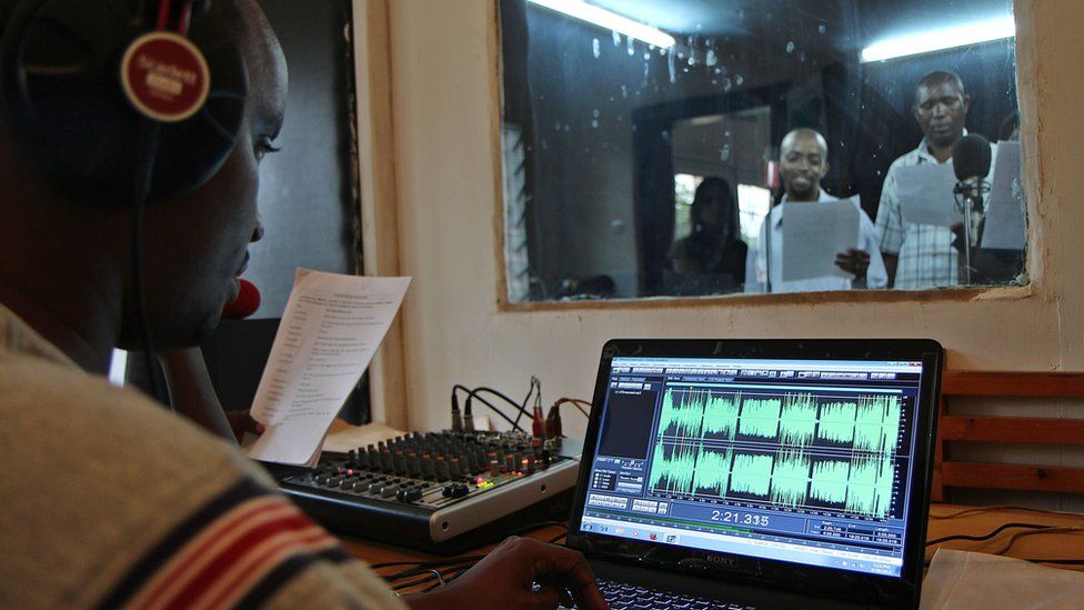 Radio studio during recording of soap opera