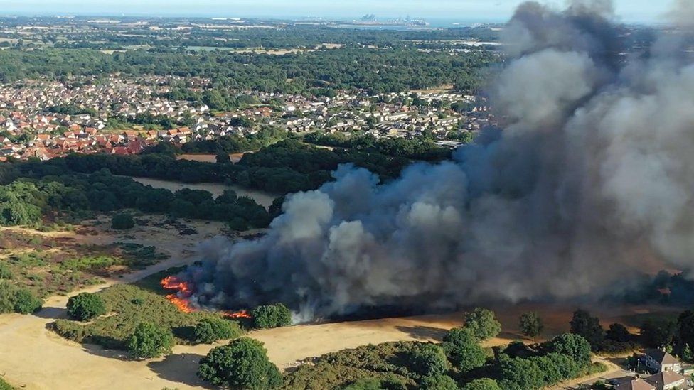 A fire on Rushmore Heath, Ipswich, Suffolk