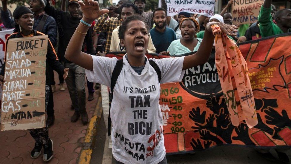Activists calling themselves 'Njaa Revolution' (Hunger Revolution) under the Social Justice Centres Working Group demonstrate the high rise of prices of food commodities and urgent government redress in Nairobi on May 17, 2022