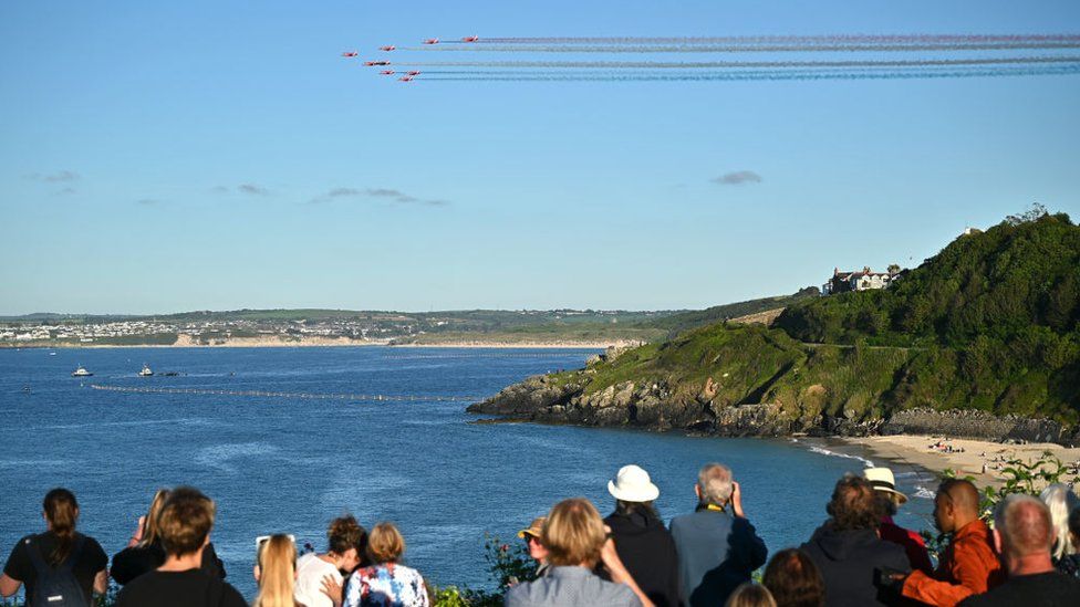 Red Arrows flying over Carbis Bay, Cornwall