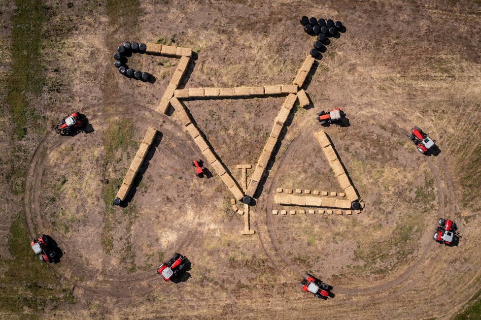 Land art is seen from a drone along the route of the 3rd. stage of the Tour de France, in Jutland, Denmark, June 23, 2022.