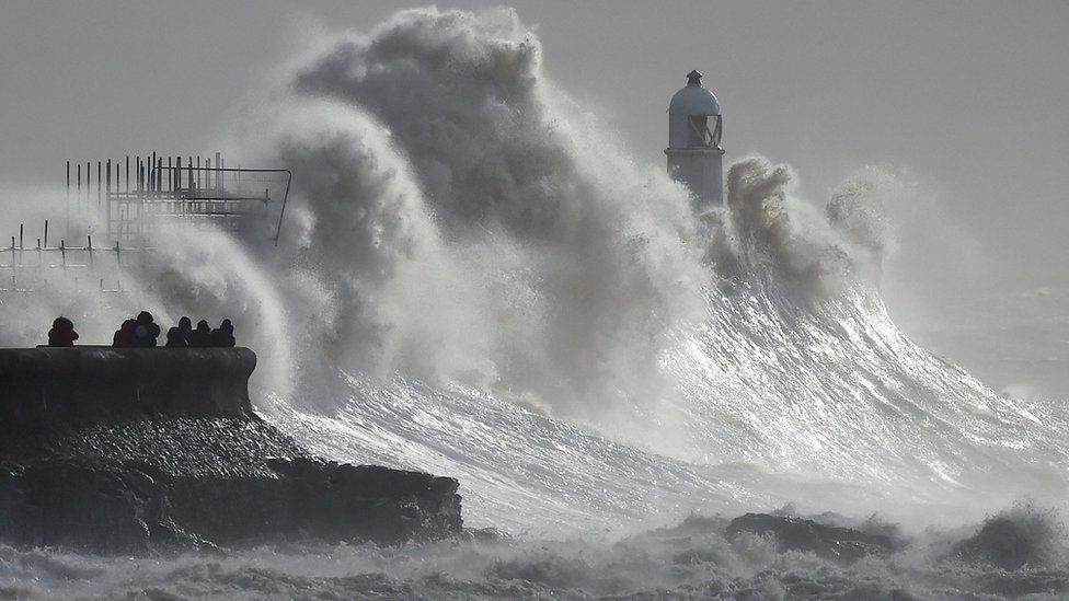 waves crashing on Porthcawl harbour