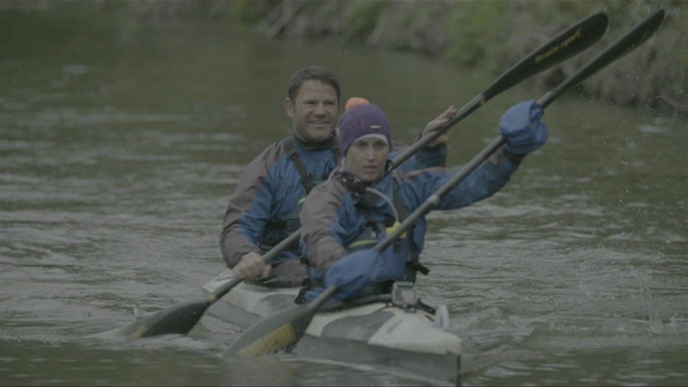 Steve Backshall and Helen Glover kayaking