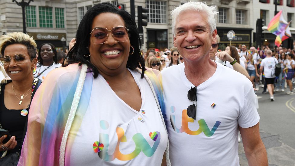 Alison Hammond and Phillip Schofield attend Pride in London 2022: The 50th Anniversary - Parade on July 02, 2022 in London, England