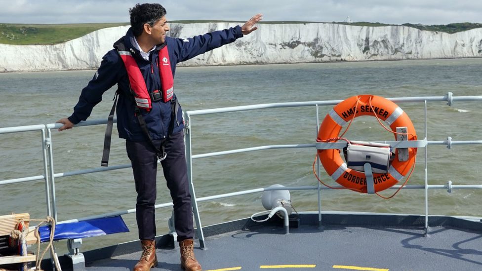 Prime Minister Rishi Sunak on a trip to Dover to promote his Stop the Boats policy